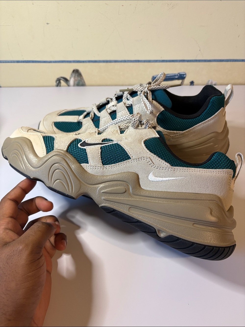 Size- 11.5 Nike Teal and Beige Chunky Lace-Up Sneakers - Picture 7 of 10